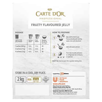 CARTE D'OR Orange Jelly - 2 Kg - Carte D’Or Jelly is quick to make, comes in a variety of colourful fruity flavours and sets every time.*
*Follow on pack recipe
